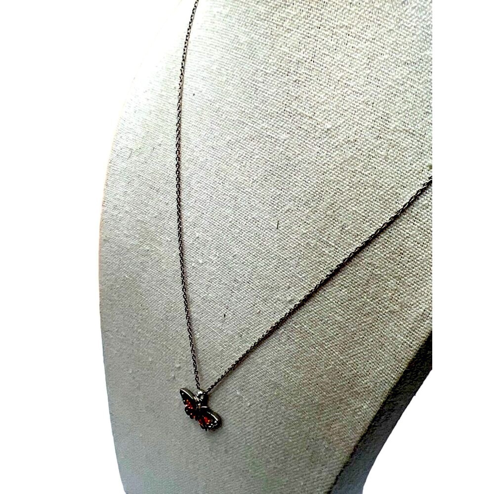 Butterfly Pendant Necklace With Clear, Orange & Black Rhinestones. B52 - Picture 10 of 12